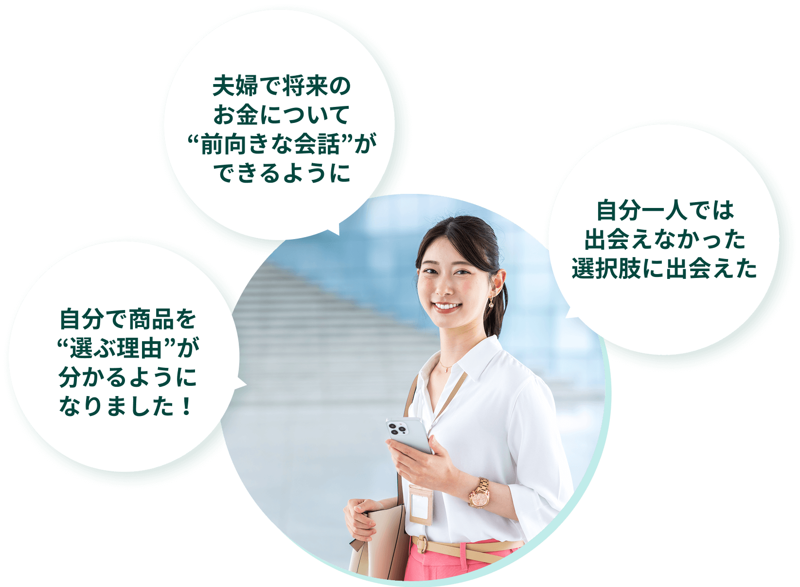 夫婦で将来のお金について“前向きな会話”ができるように
自分で商品を“選ぶ理由”が分かるようになりました!
自分一人では出会えなかった選択肢に出会えた